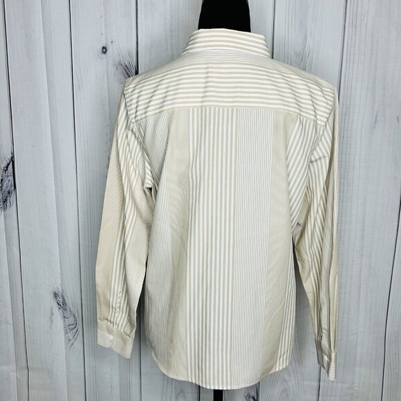 Pendleton Shaped Fit Button Up Shirt Sz 10 Petite Tan White Striped Long Sleeve - Picture 8 of 10